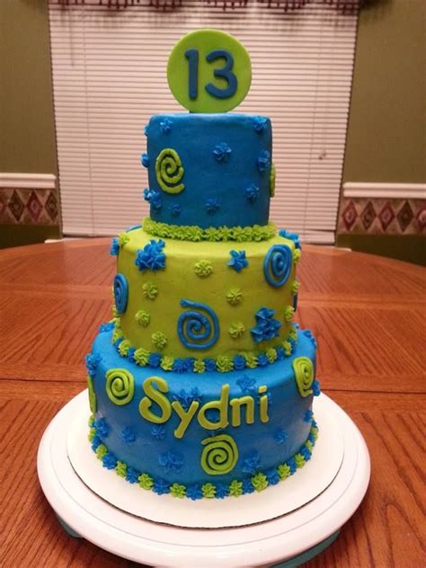 bright neon blue lime green 13th birthday cake | 13 birthday cake, Cupcake cakes, Green cake