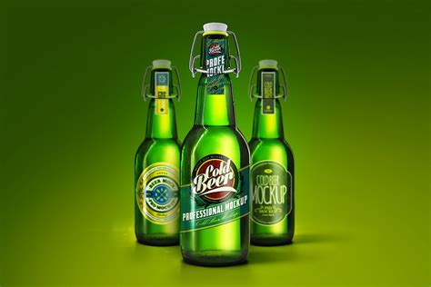 Beer Bottle Mockup, Green, Long Neck, 12oz, 33cl - Avelina Studio