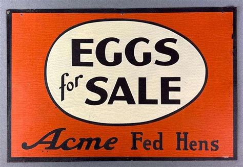 Vintage Acme Fed Hens Eggs for Sale Advertising Tin Tacker Sign - Matthew Bullock Auctioneers