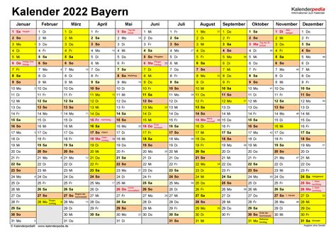 Kalender 2022 Bayern: Ferien, Feiertage, Word-Vorlagen