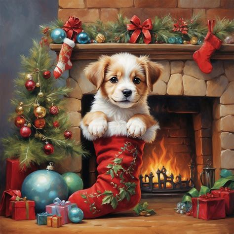 Christmas Stocking Dog Art Print Free Stock Photo - Public Domain Pictures