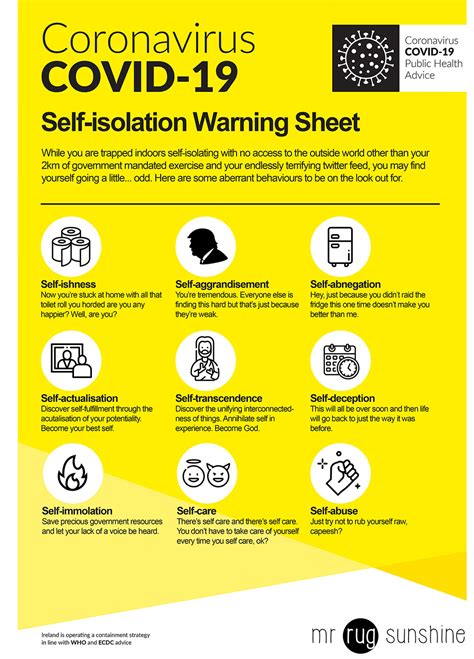 Covid-19: Self-isolation Warning Sheet - M. Rug Sunshine