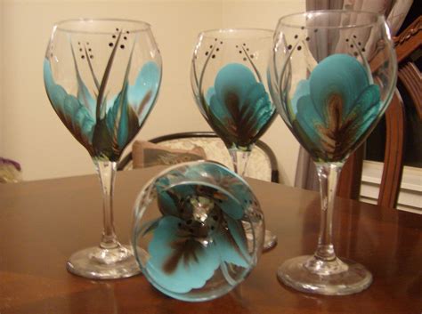 Wine glasses/goblet Turquoise and brown Hand painted | ガラスペイント, ガラス工芸 ...