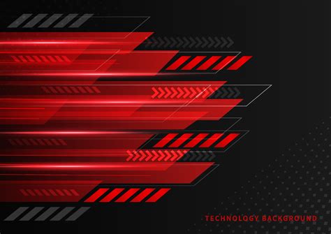 Abstract technology geometric red and black color with red light on ...