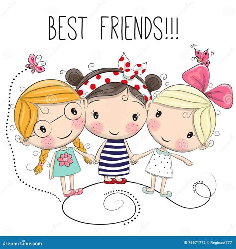 Three Cute Cartoon Girls Vector Illustration | CartoonDealer.com #75671772