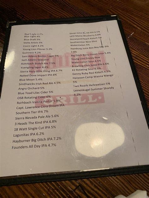 Menu at Winfield Grill pub & bar, Rochester