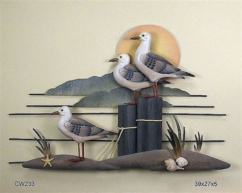 Heron Pair Coastal Wall Sculpture, Nautical Bird Decor & Beach Home Art & Wall Hangings ...