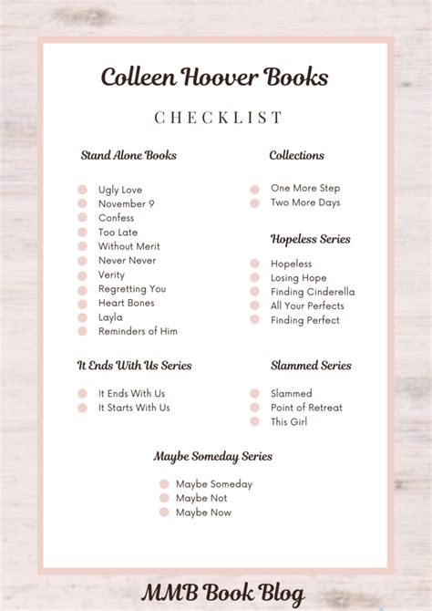 Colleen Hoover Printable Book List