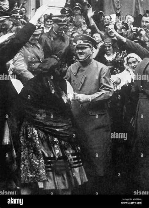 Sudeten Germans welcome Adolf Hitler in 1938 in Usti nad Labem (Aussig ...