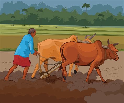 Indian Farmer Ploughing Clipart People