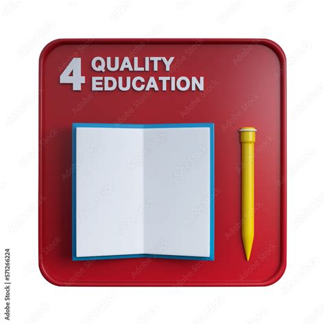 3D render of Sustainable Development Goals icon 4 Quality Education ...