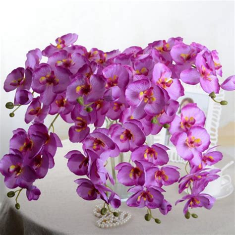 8 Heads White Artificial Phalaenopsis Flower Real Touch Butterfly Orchid Flower Latex Orchids ...