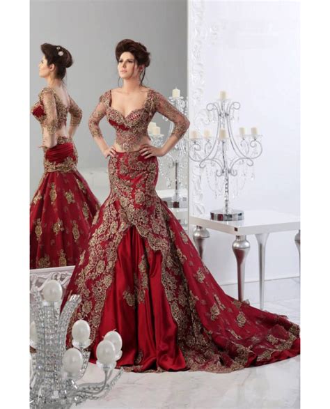 DUCHESS RED & GOLD LACE AND EMBROIDERY ARABIC STYLE GOWN | Red wedding dresses, Long sleeve ...
