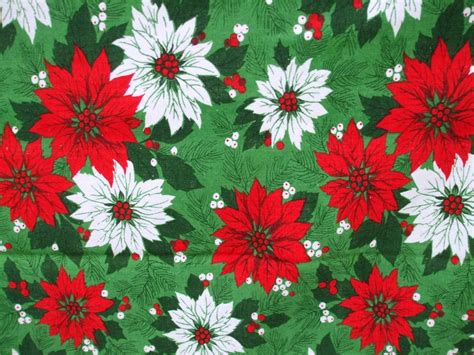 Poinsettia Tablecloth Vintage Christmas Red Green Yard Goods - Etsy