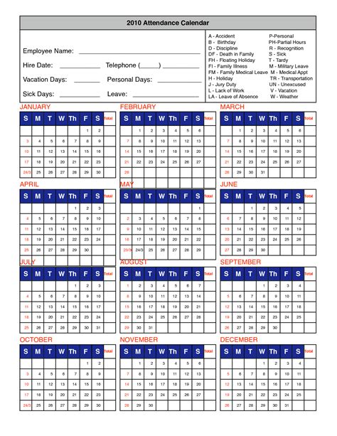 Catch Free Printable Employee Attendance Calendars | Calendar ...