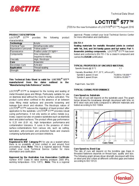 Loctite 577™: Technical Data Sheet | PDF | Nut (Hardware) | Screw