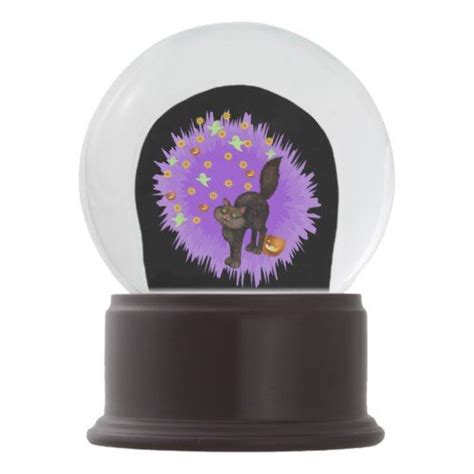 Cute Black Cat Halloween Stars Ghosts Pumpkins Snow Globe | Zazzle | Snow globes, Black cat ...