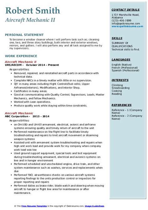 Aviation Mechanic Resume Templates