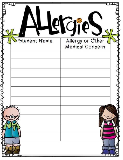 food allergy list template for daycare - Google Search | Teaching binder, Busy teacher, Daycare ...