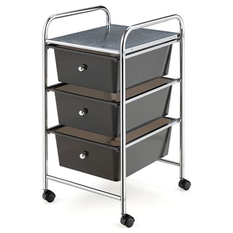 3-Drawer Cart Storage Bin Organizer Rolling w/Plastic Drawers Black ...