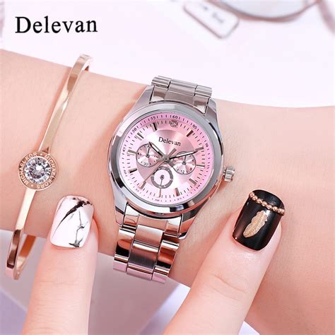 Delevan Women Watch Elegant Brand Famous Luxury Silver Quartz Watches Ladies Steel Antique ...