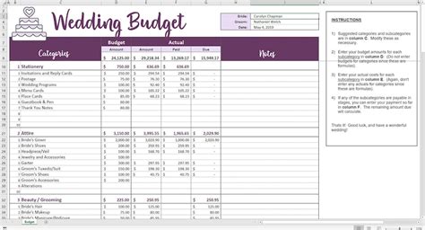 Easy Wedding Budget Excel Template Printable Wedding | Etsy