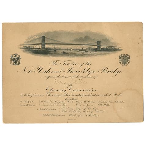 1883 Brooklyn Bridge Opening Invitation