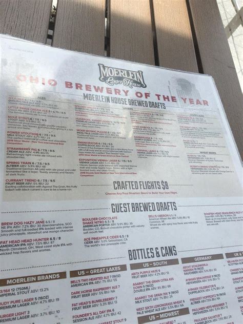 Menu at Moerlein Lager House pub & bar, Cincinnati