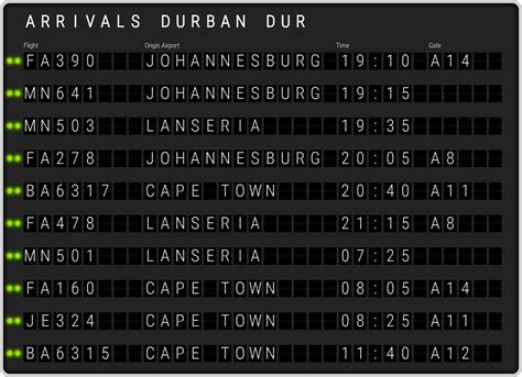 Durban King Shaka Airport [DUR] Arrivals & Flight Schedules