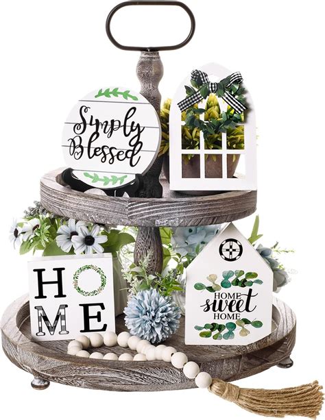 Amazon.com : Tatuo 16 Pcs Bee Tiered Tray Decor Set Spring Summer Honey Bee Wooden Signs Rustic ...