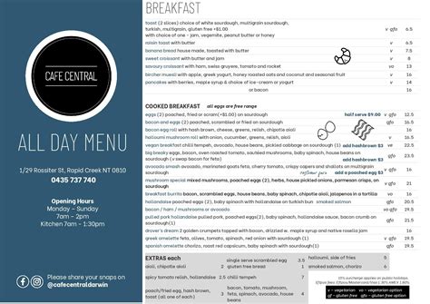 Menu — Cafe Central Darwin