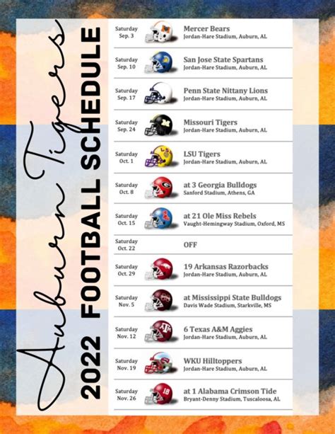 Auburn Tigers 2022 Football Schedule | Freebie | Auburn football ...