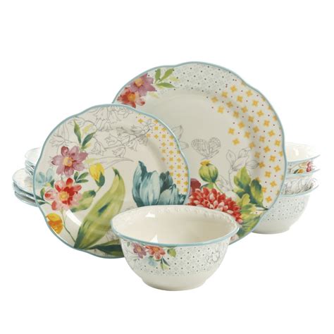 The Pioneer Woman Blooming Bouquet 12-Piece Dinnerware Set - Walmart ...