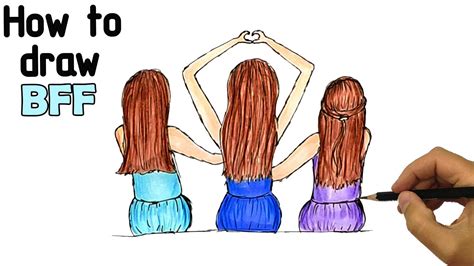 How to draw BFF | Easy way to draw Three Best friend girls. - YouTube