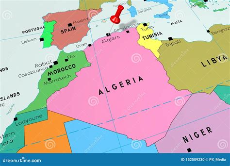 Algeria, Algiers - Capital City, Pinned on Political Map Stock ...