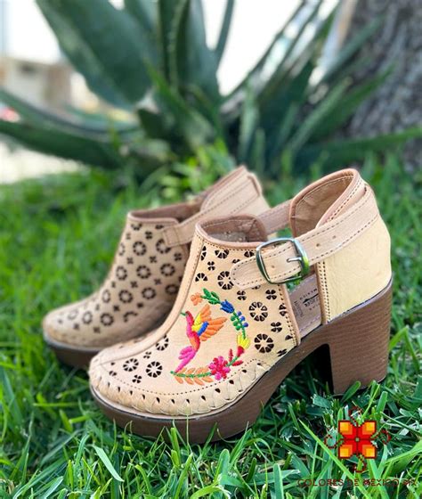 Mexican Leather Boots Platform Heel, Mexican Boots Embroidered Hummingbird, Womens Boots ...