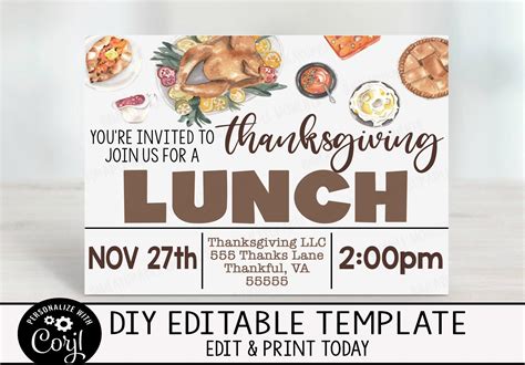 EDITABLE Thanksgiving Lunch Invitation Employee Business Work - Etsy