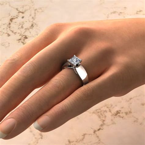Wide Band Solitaire Princess Cut Moissanite Engagement Ring - Yalish Diamonds