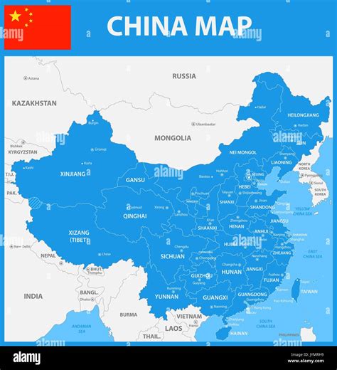 The detailed map of China with regions or states and cities, capitals ...