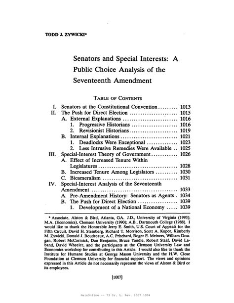 (PDF) Senators and special interests : a public choice analysis of the ...