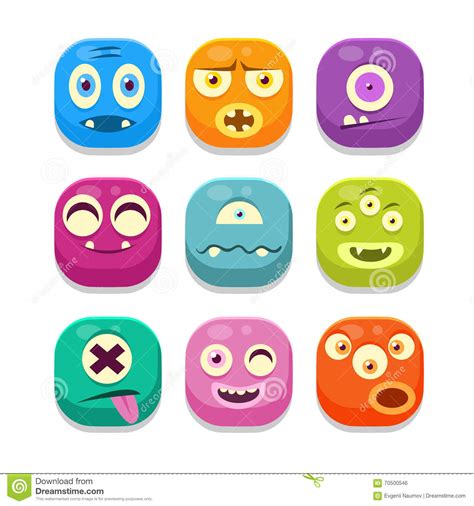 Monster Emoji Icons Set stock vector. Illustration of happy - 70500546