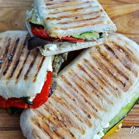 Grilled Veggie Panini Recipe with Feta and Tahini Sauce