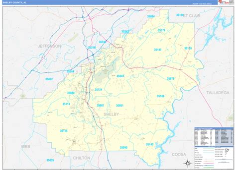 Shelby County, AL Zip Code Wall Map Basic Style by MarketMAPS - MapSales