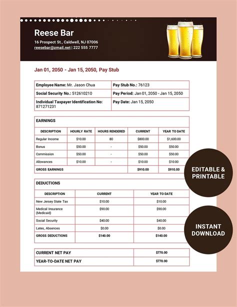 Restaurant Payslip Template in Word, Google Docs - Download | Template.net