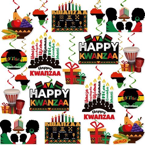 Amazon.com: 36Pcs Kwanzaa Decorations Hanging Swirls, NO-DIY Happy ...