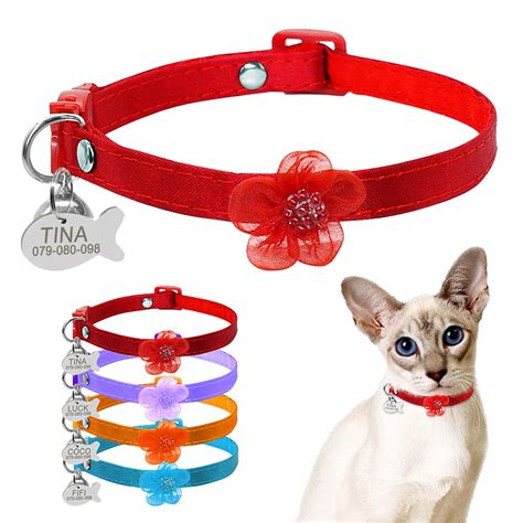 Quick Release Cat Id Collar Personalized Flower Cats Collars Customized Kitten Collars Engraved ...