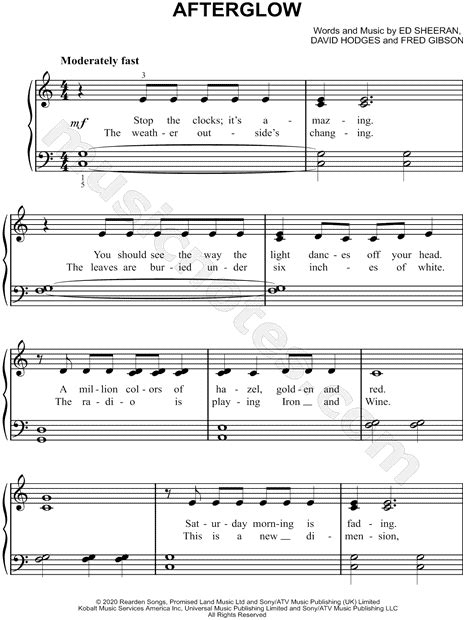 Ed Sheeran "Afterglow" Sheet Music (Easy Piano) in C Major - Download & Print - SKU: MN0234132