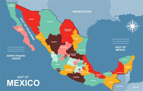 mapa de méxico con nombre de país detallado 18866394 Vector en Vecteezy