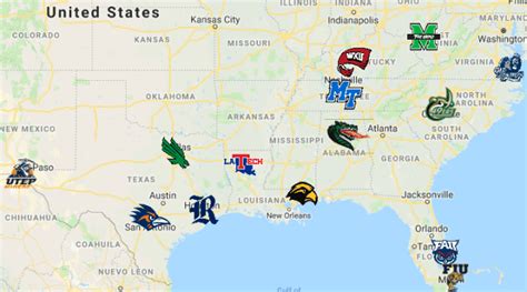 C-USA Map | Teams - Sport League Maps : Maps of Sports Leagues