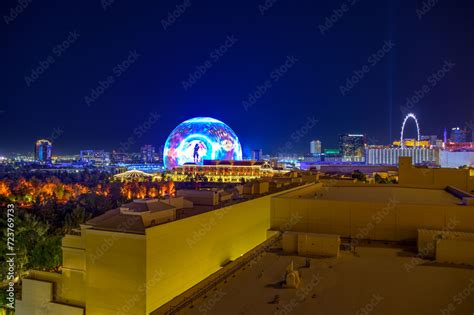 Las Vegas, Nevada, USA - November 10, 2023: MSG Sphere in Las Vegas at night. The Sphere is a ...